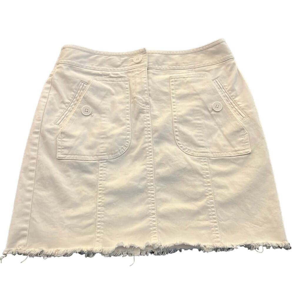 Loft Ann Taylor Petite Size 0P White Cotton Casual Skirt Fringe Bottom